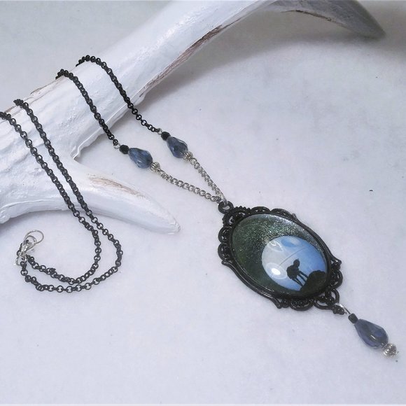 AT-AT on the moon necklace in silver and black. - Picture 2 of 6